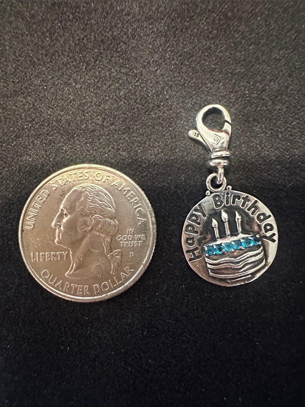Silpada Happy Birthday Silver Charm with Blue Accents